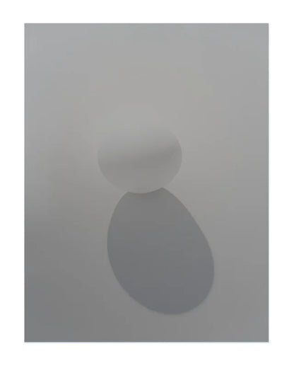 A minimalist abstract art print featuring a white table tennis ball, soft gray teardrop shadow against a light gray background.